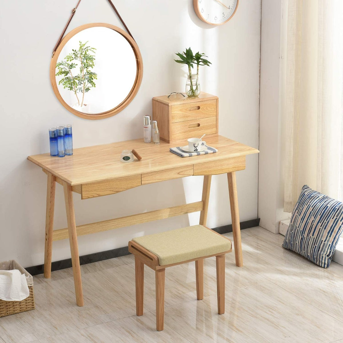 CARLA HOME Hanging Round Wall Mirror 45 cm - Solid Bamboo Frame and Adjustable Leather Strap for Bathroom and Bedroom freeshipping - Awezingly
