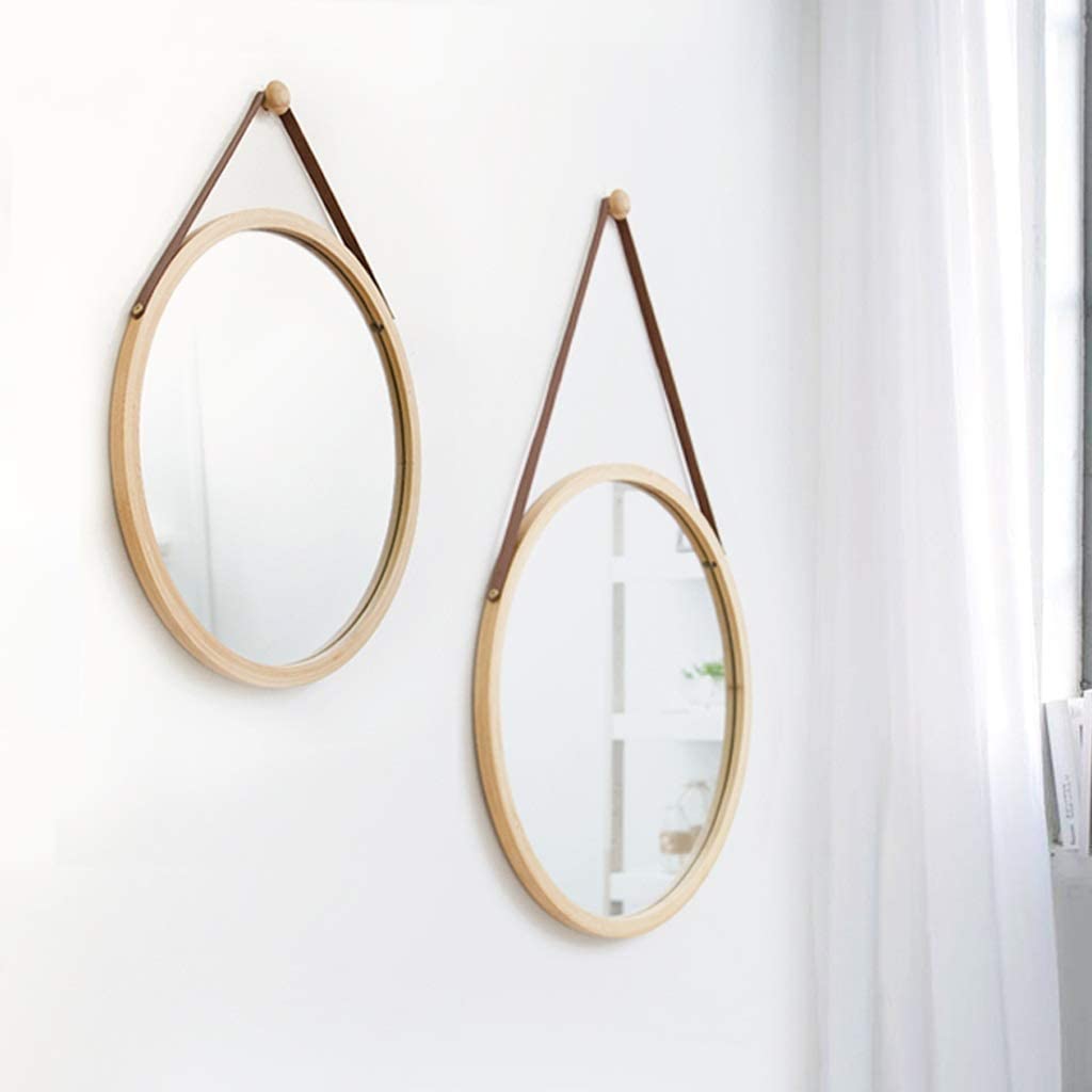 CARLA HOME Hanging Round Wall Mirror 45 cm - Solid Bamboo Frame and Adjustable Leather Strap for Bathroom and Bedroom freeshipping - Awezingly