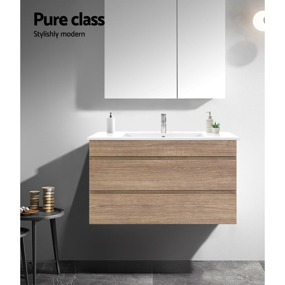Cefito 900mm Bathroom Vanity Cabinet Wash Basin Unit Sink Storage Wall Mounted Oak White freeshipping - Awezingly