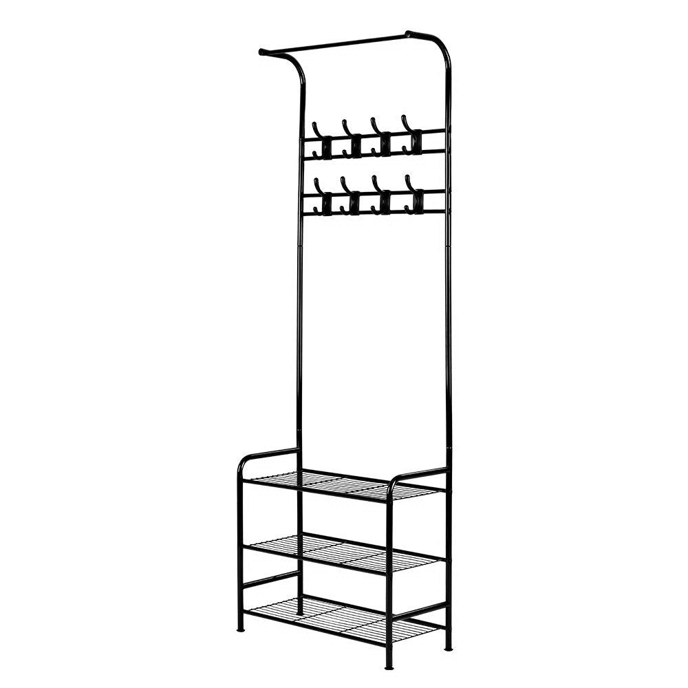 Artiss Clothes Rack Portable Hanger Shoe Storage Metal Black freeshipping - Awezingly