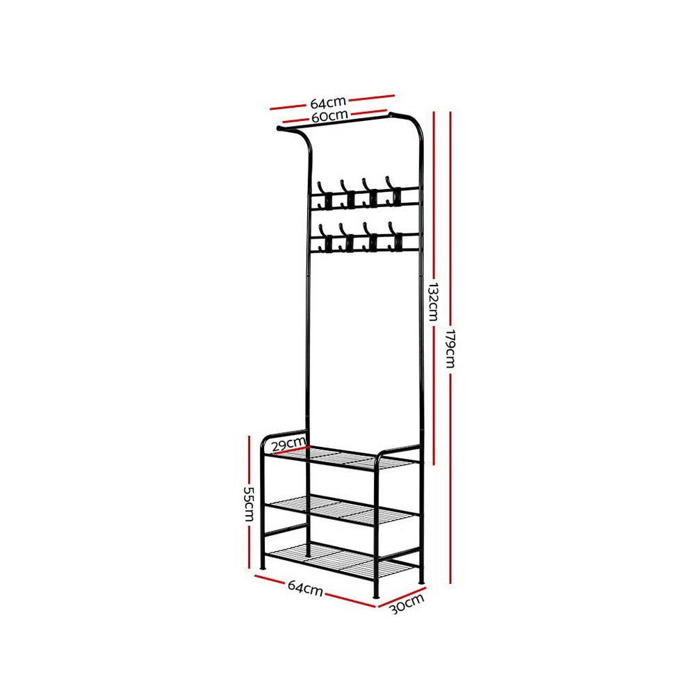 Artiss Clothes Rack Portable Hanger Shoe Storage Metal Black freeshipping - Awezingly