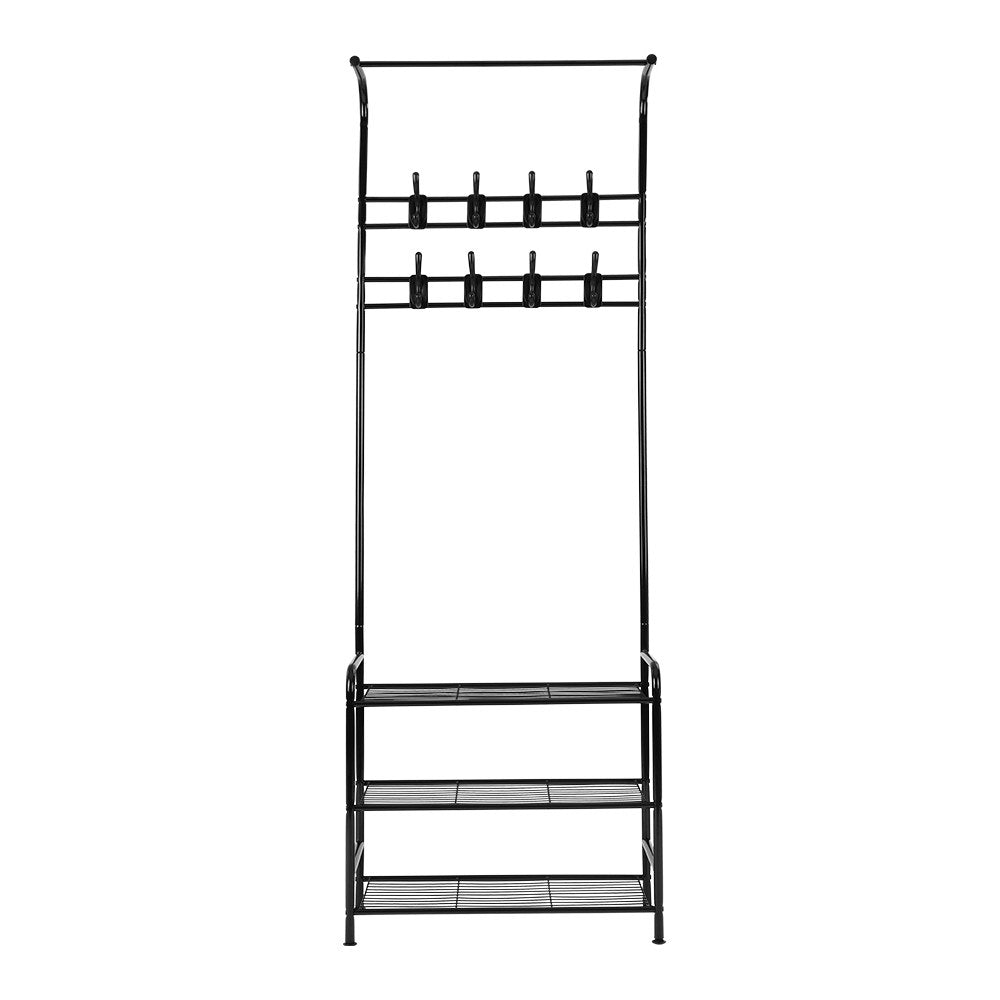 Artiss Clothes Rack Portable Hanger Shoe Storage Metal Black freeshipping - Awezingly