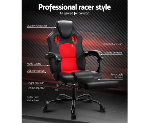 Artiss Massage Office Chair Gaming Computer Seat Recliner Racer Red freeshipping - Awezingly