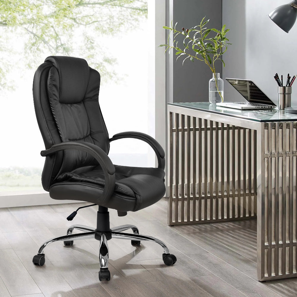Executive PU Leather Office Desk Computer Chair - Black