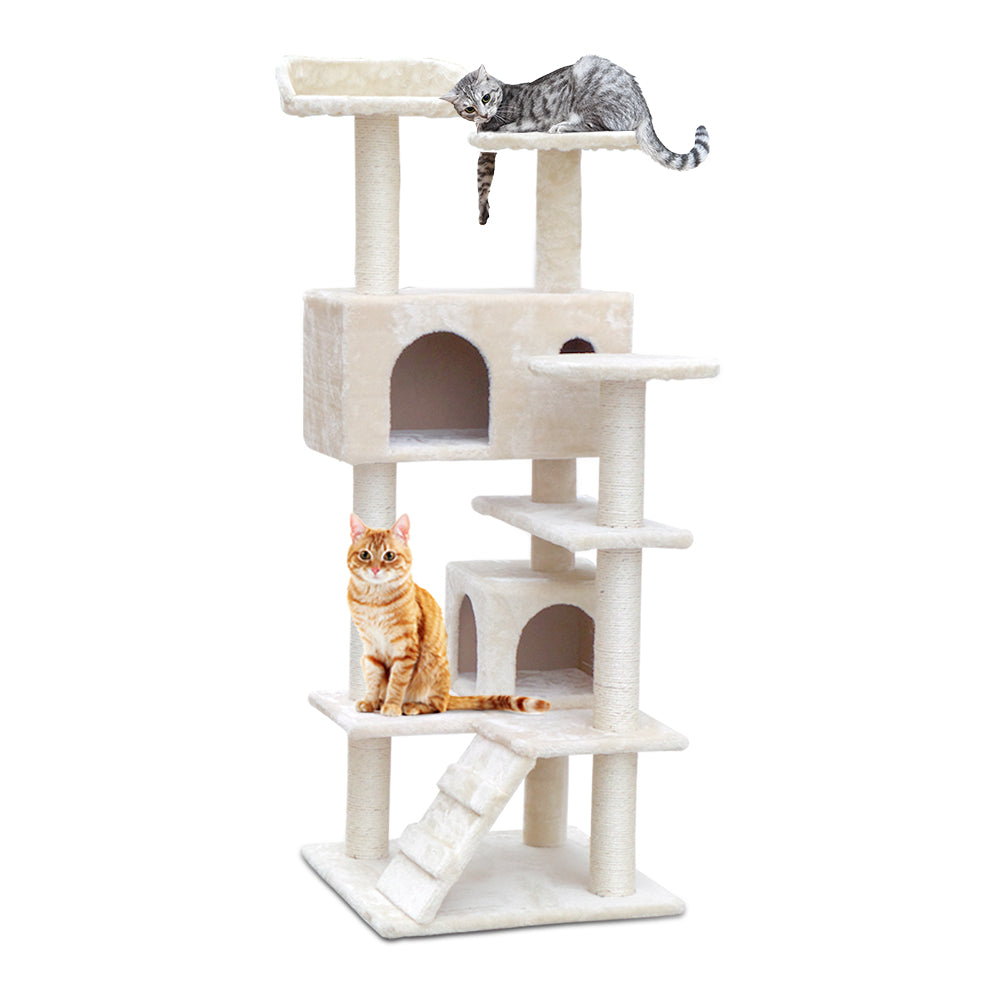 i.Pet Cat Tree 134cm Trees Scratching Post Scratcher Tower Condo House Furniture Wood Beige freeshipping - Awezingly