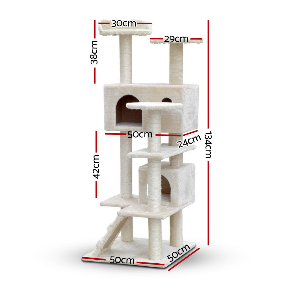 i.Pet Cat Tree 134cm Trees Scratching Post Scratcher Tower Condo House Furniture Wood Beige freeshipping - Awezingly