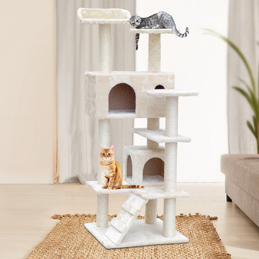 i.Pet Cat Tree 134cm Trees Scratching Post Scratcher Tower Condo House Furniture Wood Beige freeshipping - Awezingly