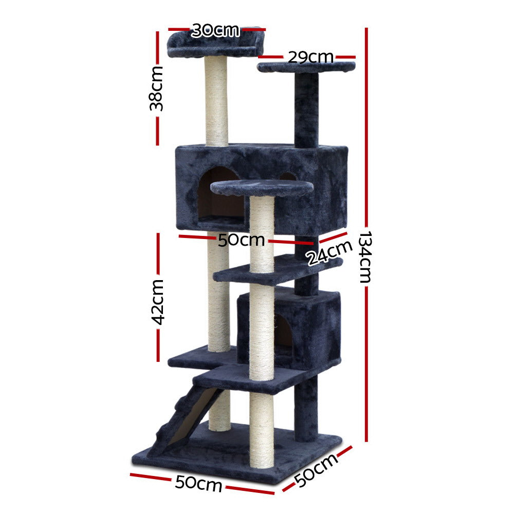 i.Pet Cat Tree 134cm Trees Scratching Post Scratcher Tower Condo House Furniture Wood Grey freeshipping - Awezingly