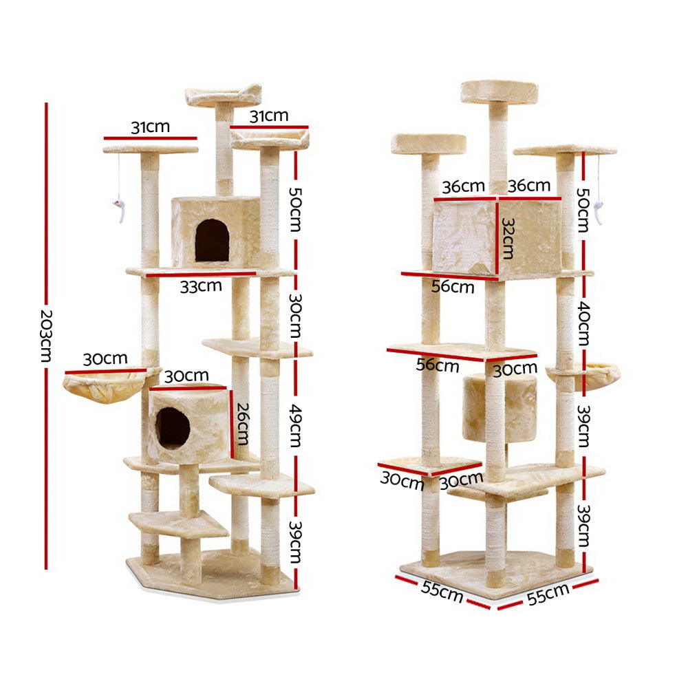 i.Pet Cat Tree 203cm Trees Scratching Post Scratcher Tower Condo House Furniture Wood Beige freeshipping - Awezingly