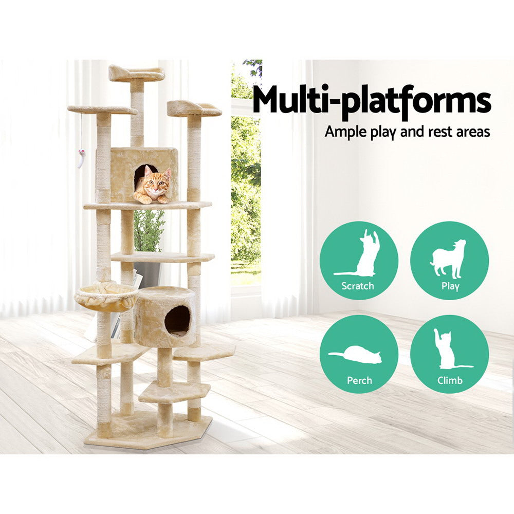 i.Pet Cat Tree 203cm Trees Scratching Post Scratcher Tower Condo House Furniture Wood Beige freeshipping - Awezingly