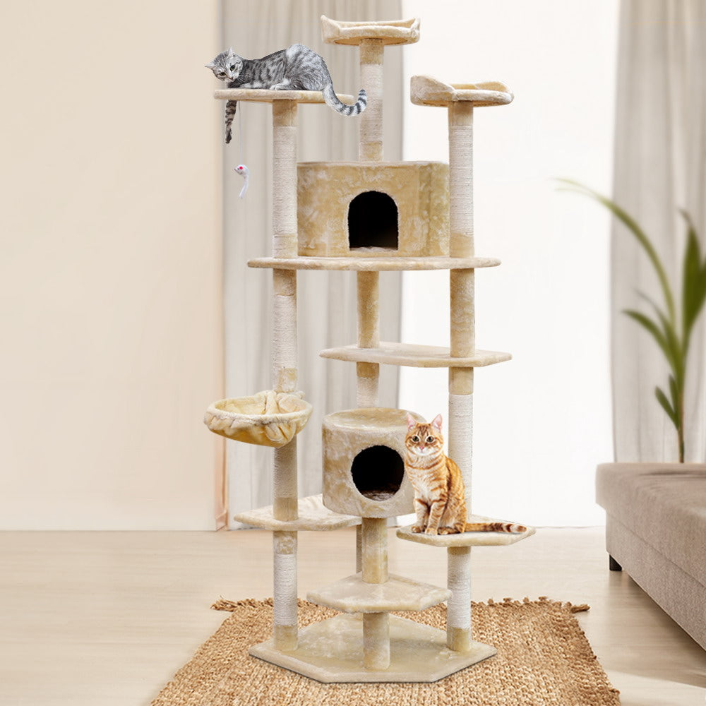 i.Pet Cat Tree 203cm Trees Scratching Post Scratcher Tower Condo House Furniture Wood Beige freeshipping - Awezingly