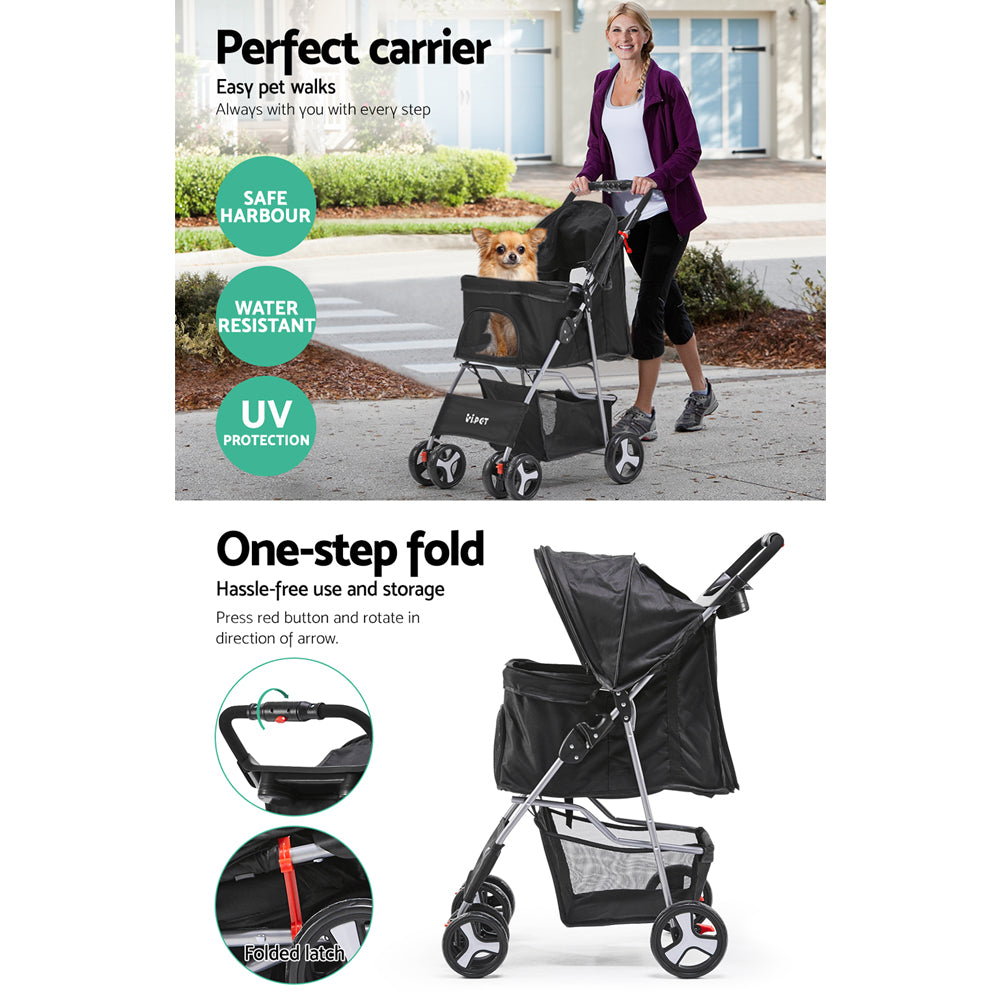 i.Pet 4 Wheel Pet Stroller - Black freeshipping - Awezingly