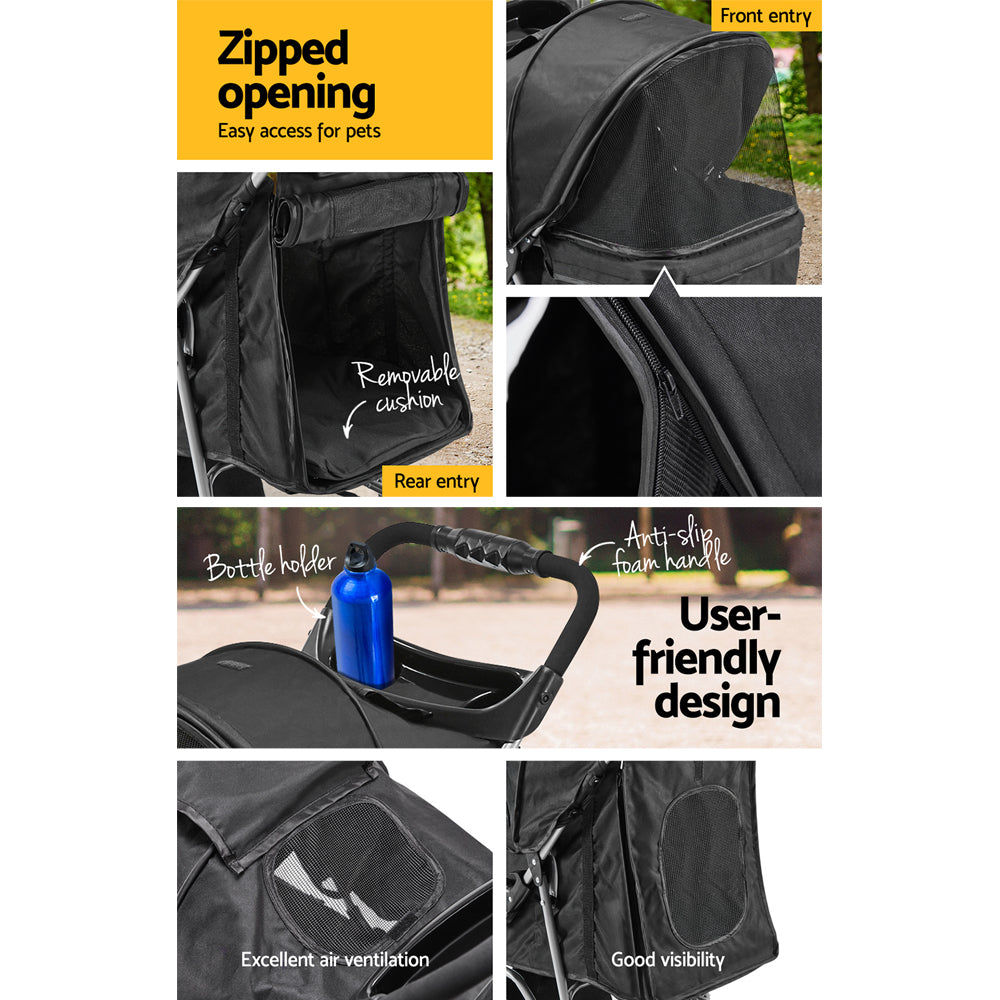 i.Pet 4 Wheel Pet Stroller - Black freeshipping - Awezingly