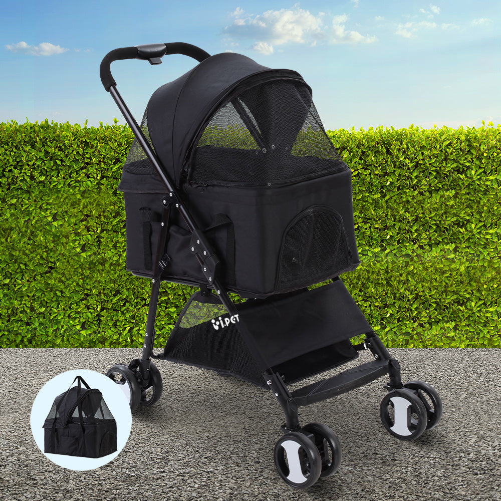 i.Pet Pet Stroller Dog Carrier Foldable Pram 3 IN 1 Middle Size Black freeshipping - Awezingly