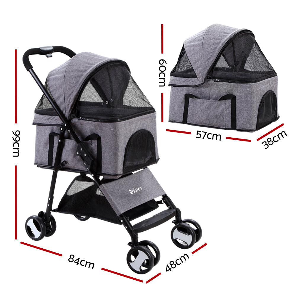i.Pet Pet Stroller Dog Carrier Foldable Pram 3 IN 1 Middle Size Grey freeshipping - Awezingly