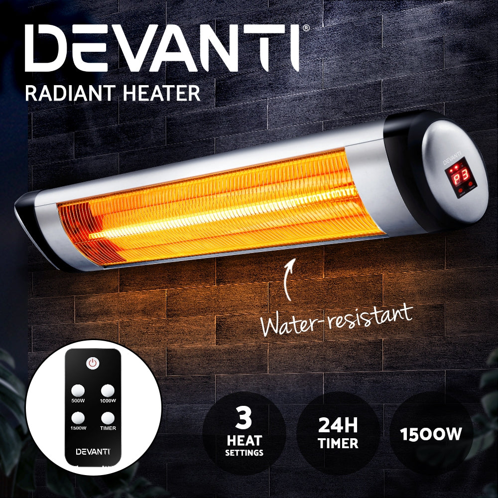 Devanti Electric Infrared Patio Heater Radiant Strip Remote Control 1500W