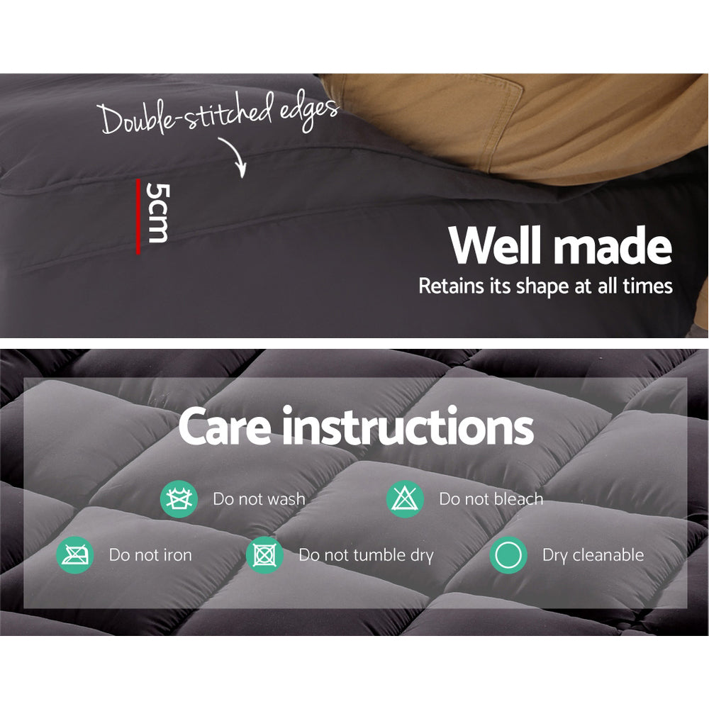 Giselle Queen Mattress Topper Pillowtop 1000GSM Charcoal Microfibre Bamboo Fibre Filling Protector freeshipping - Awezingly