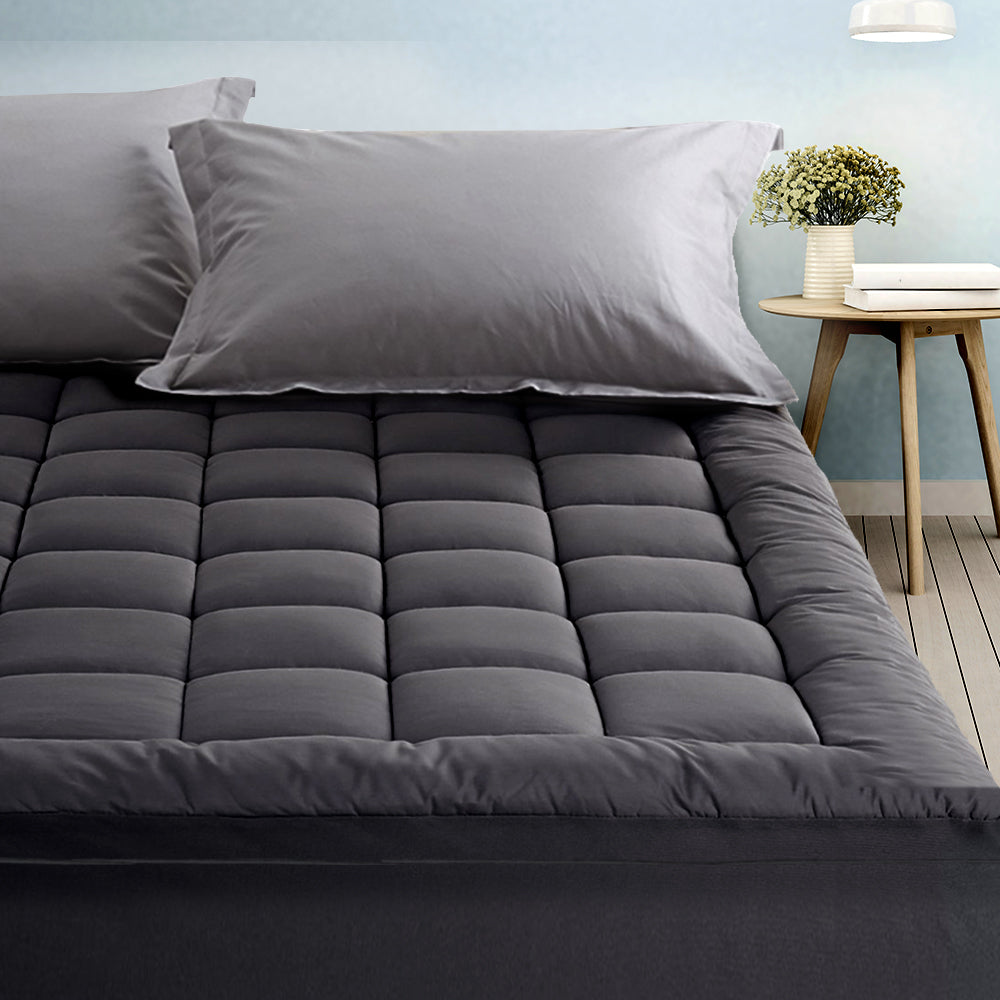 Giselle Queen Mattress Topper Pillowtop 1000GSM Charcoal Microfibre Bamboo Fibre Filling Protector freeshipping - Awezingly