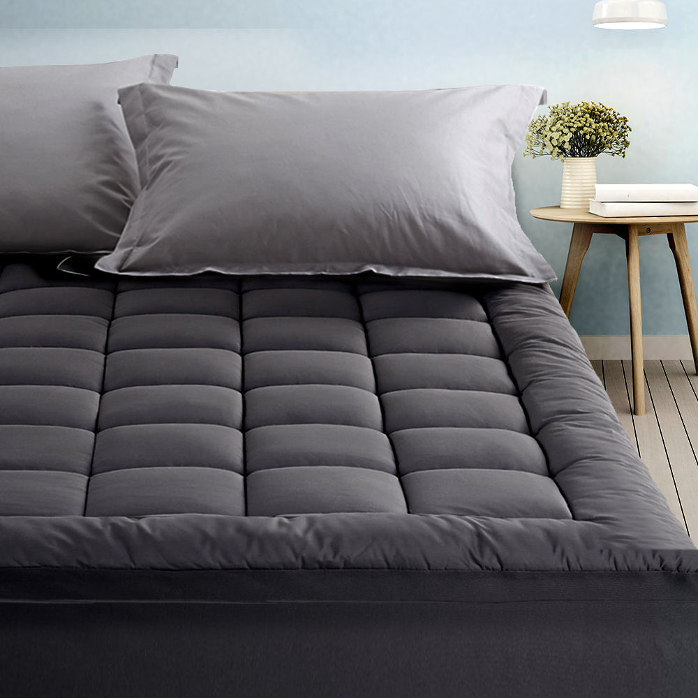Giselle Single Mattress Topper Pillowtop 1000GSM Charcoal Microfibre Bamboo Fibre Filling Protector freeshipping - Awezingly