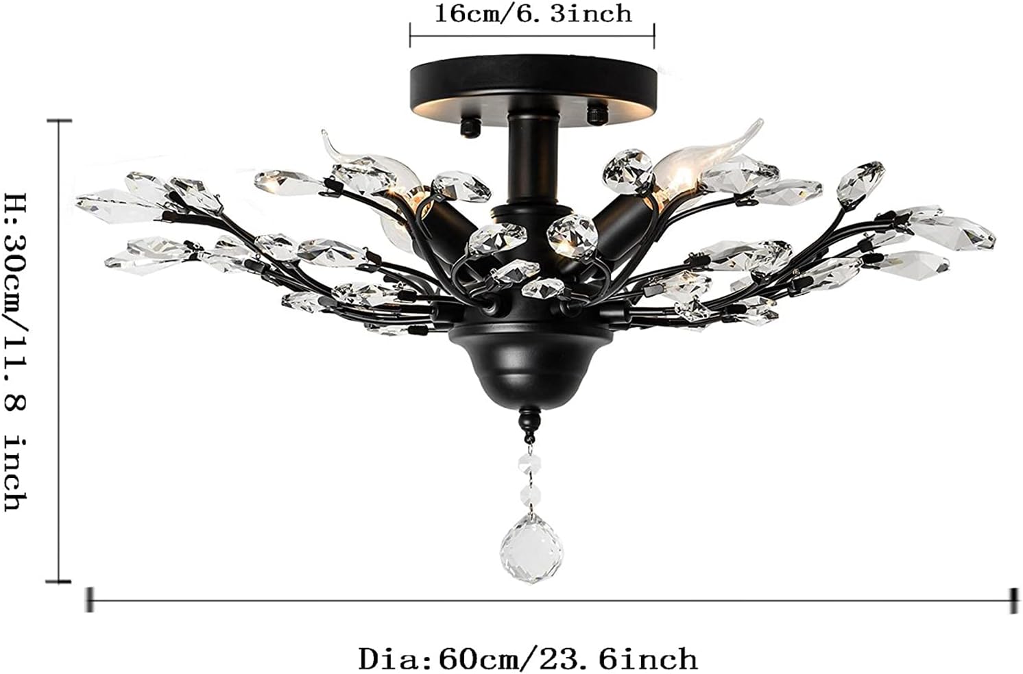 Crystal Chandelier LED Ceiling Light , 4 lights, Black