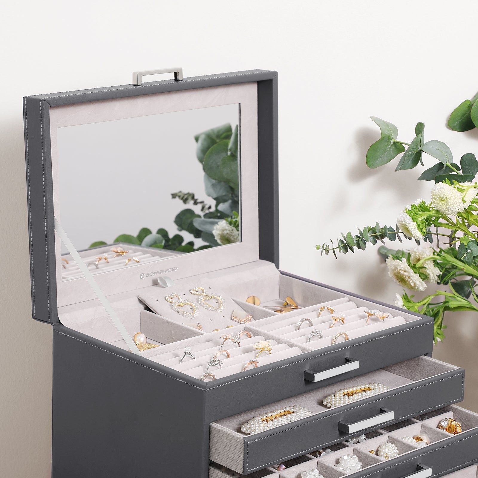 Jewellery Grey Box, 6 Layers, 5 Drawers