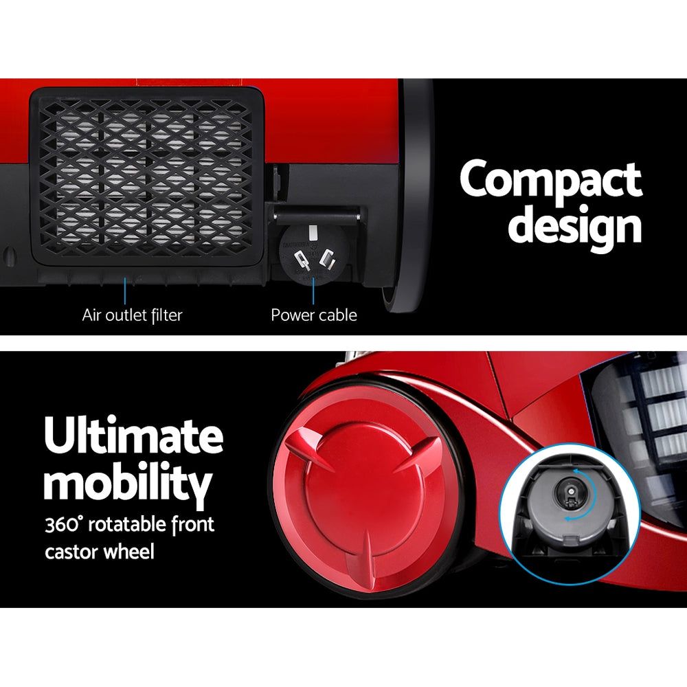 Devanti Bagless Vacuum Cleaner Cleaners Cyclone Cyclonic Vac HEPA Filter Car Home Office 2200W Red freeshipping - Awezingly