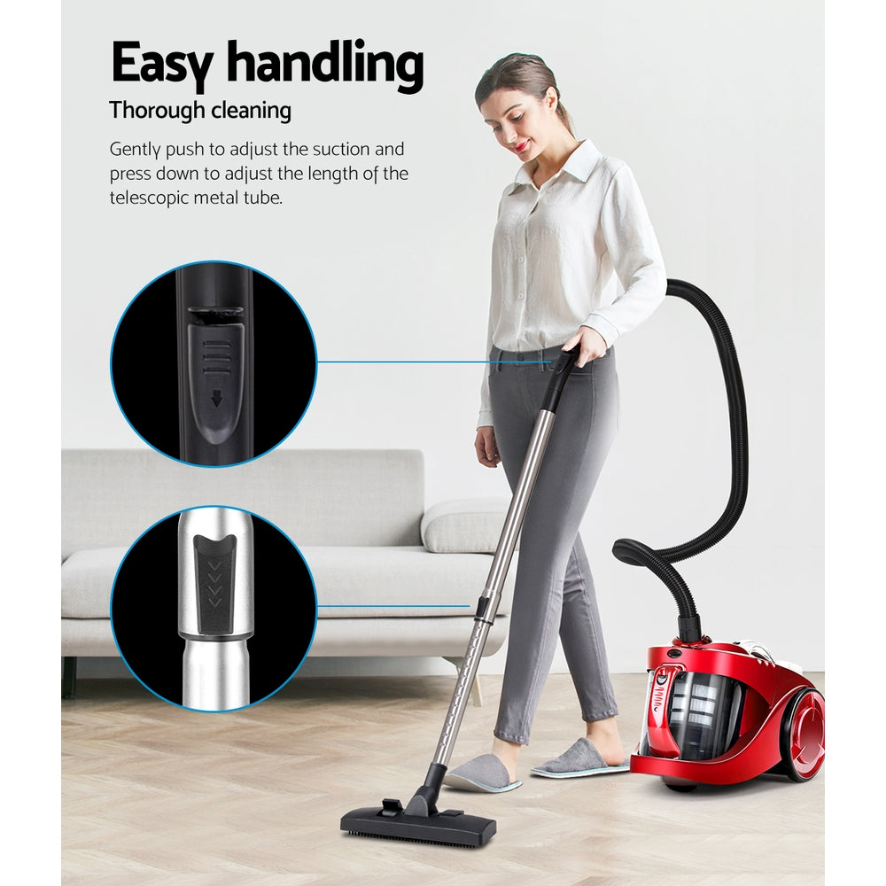 Devanti Bagless Vacuum Cleaner Cleaners Cyclone Cyclonic Vac HEPA Filter Car Home Office 2200W Red freeshipping - Awezingly