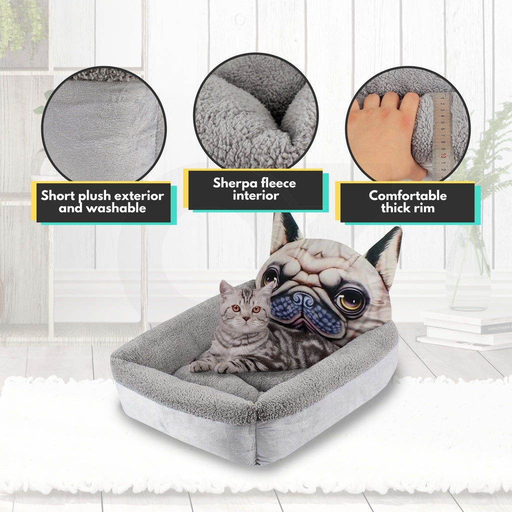 Floofi Pet Bed 3D Cartoon Round Shiba Inu Large Size (Brown)