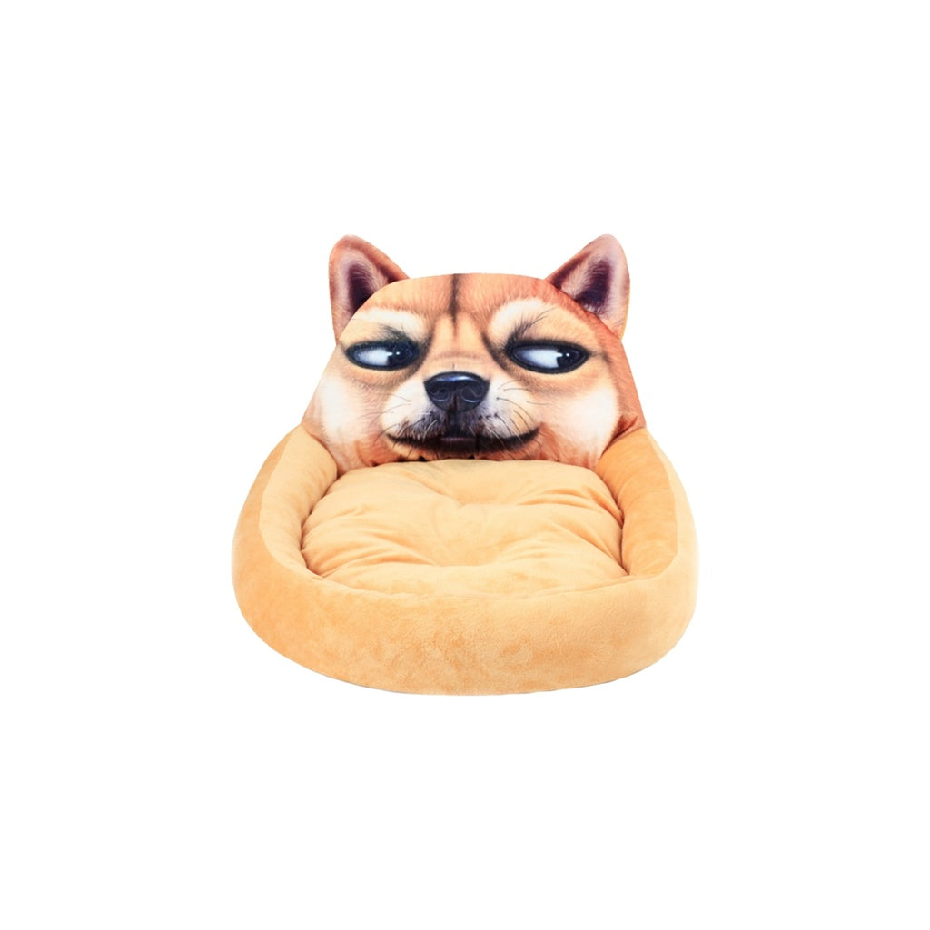 Floofi Pet Bed 3D Cartoon Round Shiba Inu Large Size (Brown)