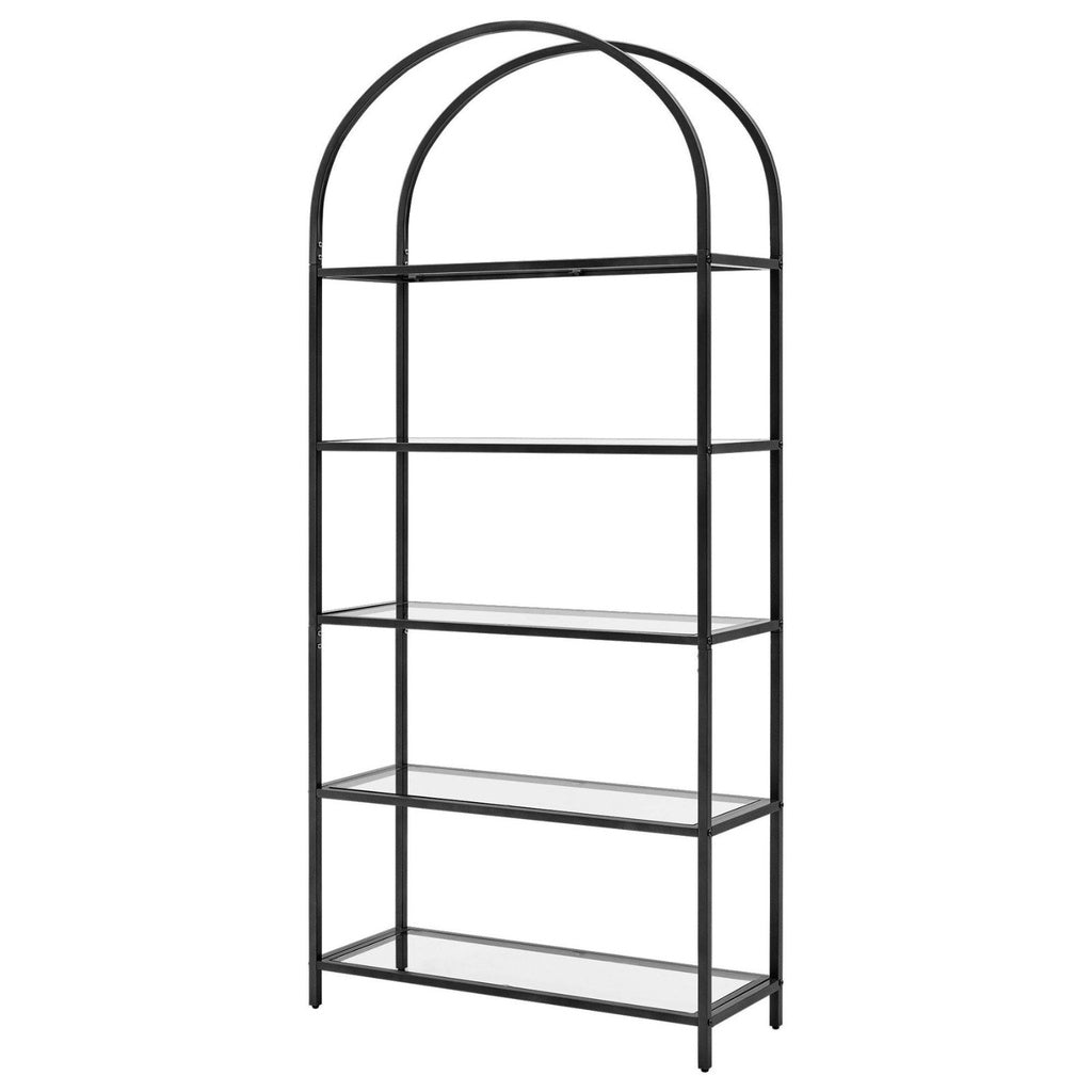 VASAGLE Bookshelf 5 Tier Tempered Glass with Metal Frame Black LGT050B61