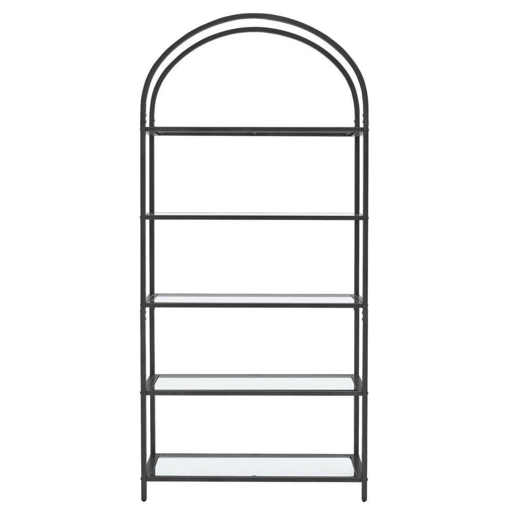 VASAGLE Bookshelf 5 Tier Tempered Glass with Metal Frame Black LGT050B61