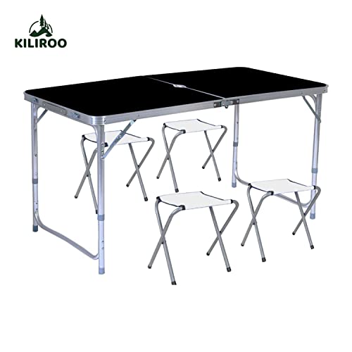 KILIROO Camping Table 120cm Black With 4 Chair