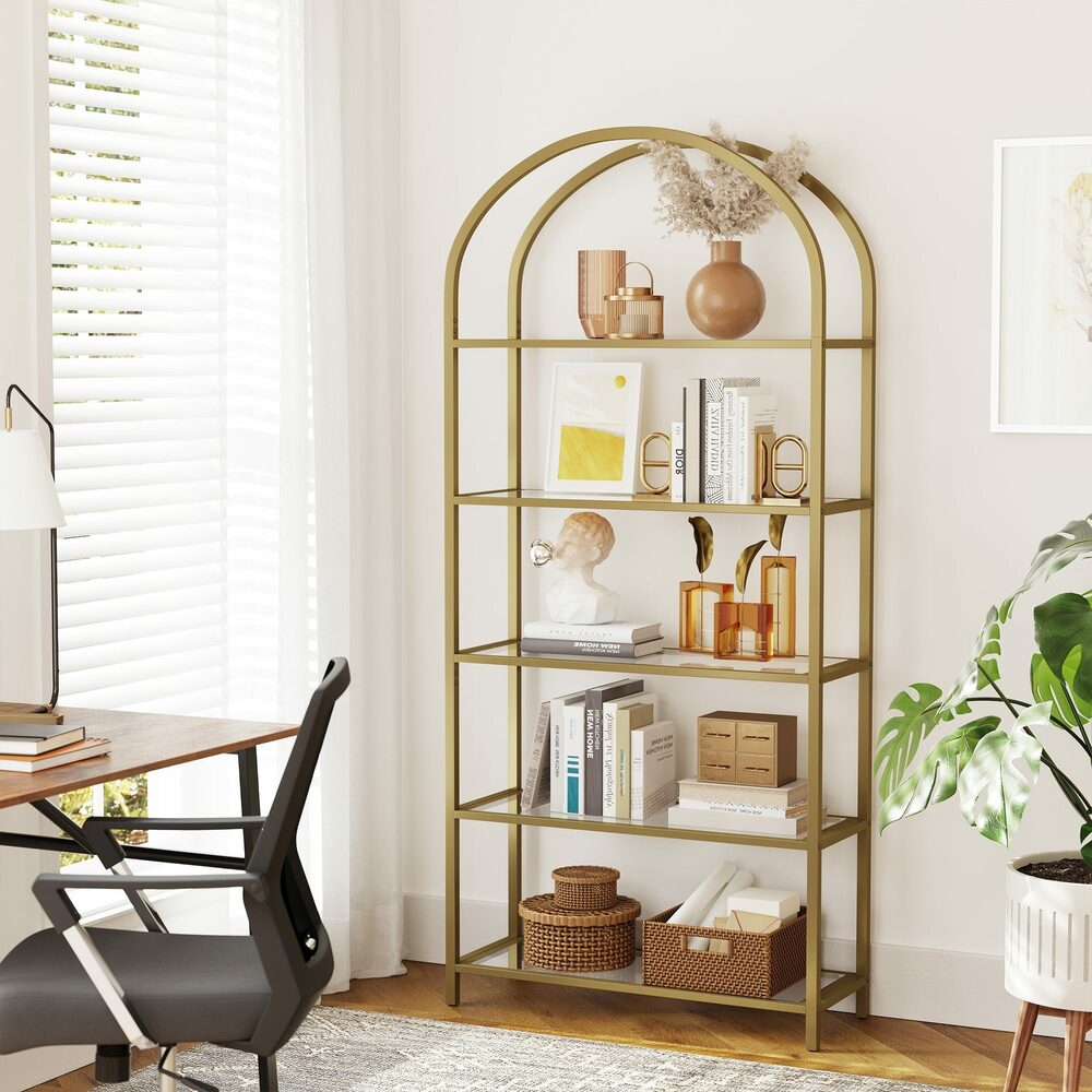 VASAGLE Bookshelf with Tempered Glass Shelves