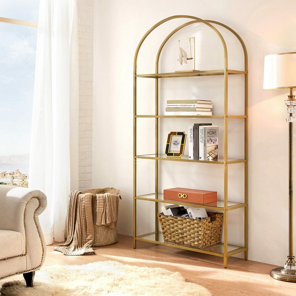 VASAGLE Bookshelf with Tempered Glass Shelves