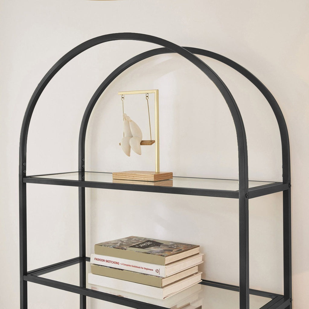 VASAGLE Bookshelf 5 Tier Tempered Glass with Metal Frame Black LGT050B61