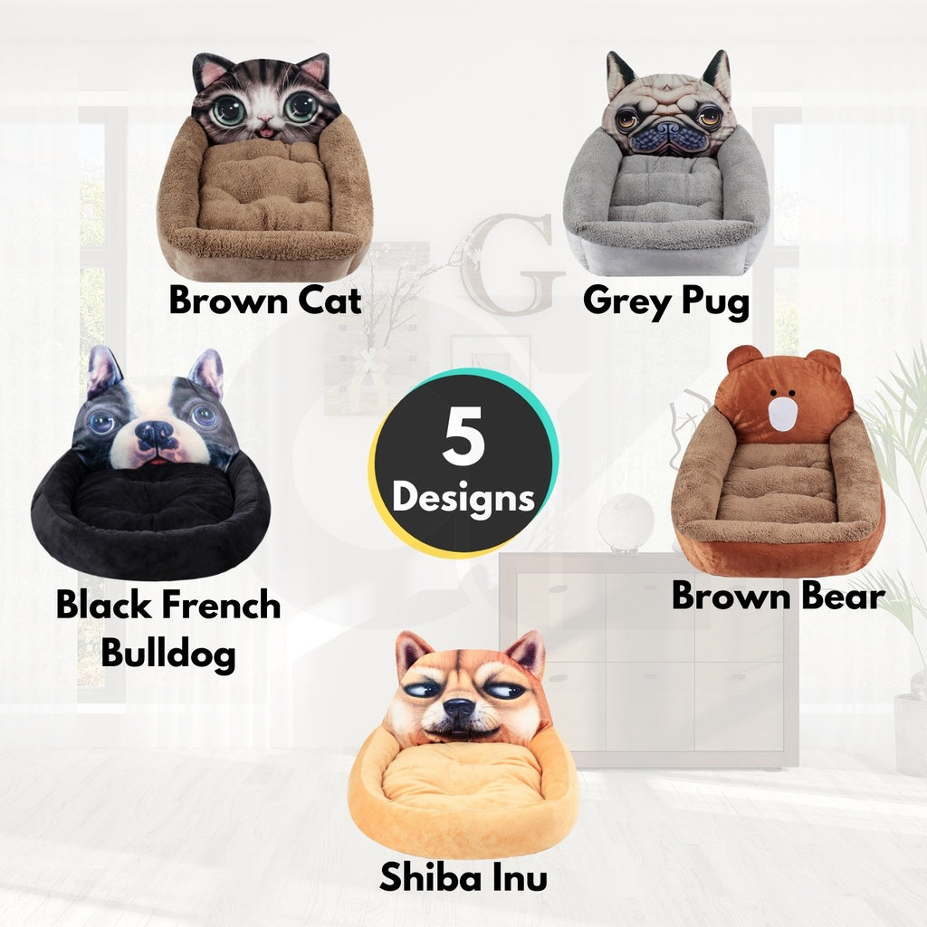 Floofi Pet Bed 3D Cartoon Round Shiba Inu Large Size (Brown)