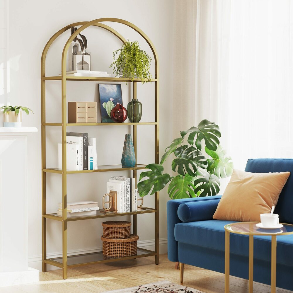 VASAGLE Bookshelf with Tempered Glass Shelves