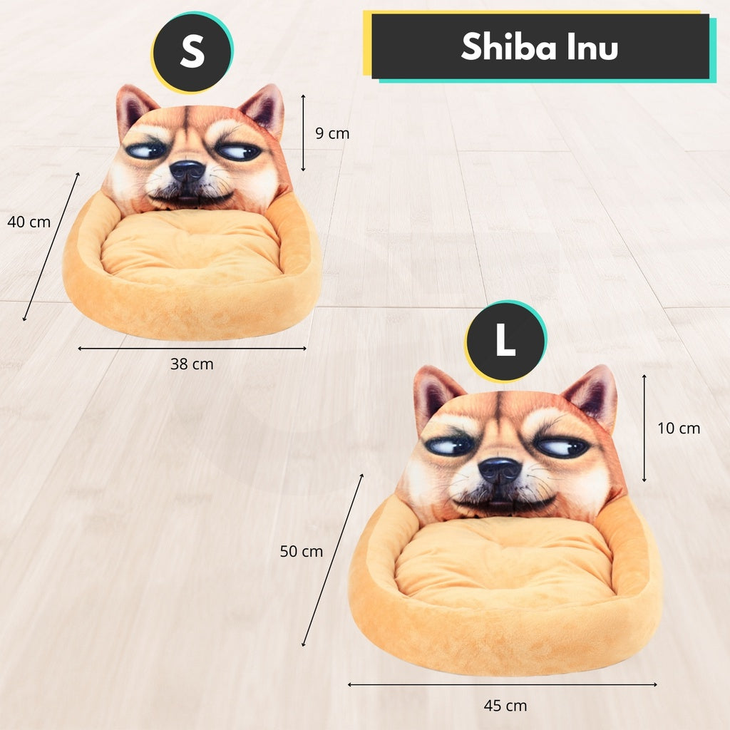 Floofi Pet Bed 3D Cartoon Round Shiba Inu Large Size (Brown)