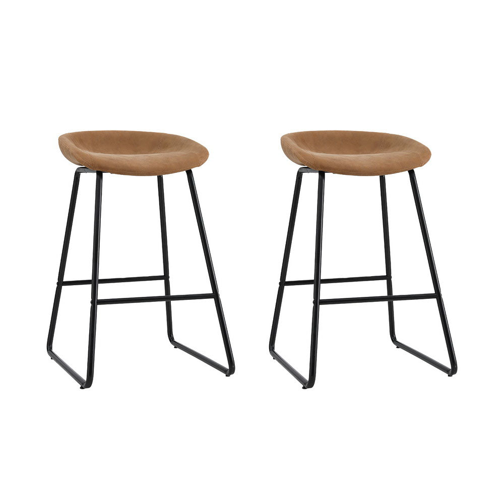 Artiss 2x Bar Stools Kitchen Dining Chairs Counter Stool PU Leather Metal Brown