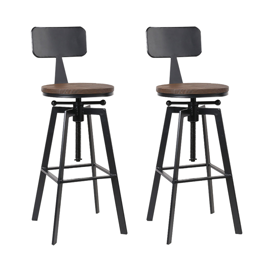 Artiss Set of 2 Rustic Industrial Style Metal Bar Stool - Black and Wood freeshipping - Awezingly