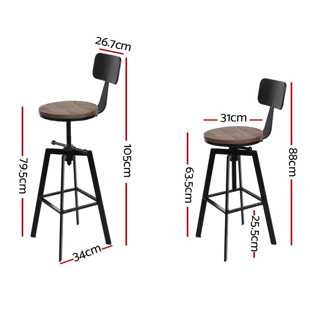 Artiss Set of 2 Rustic Industrial Style Metal Bar Stool - Black and Wood freeshipping - Awezingly