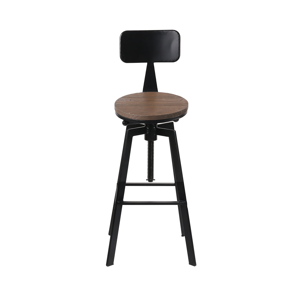 Artiss Set of 2 Rustic Industrial Style Metal Bar Stool - Black and Wood freeshipping - Awezingly