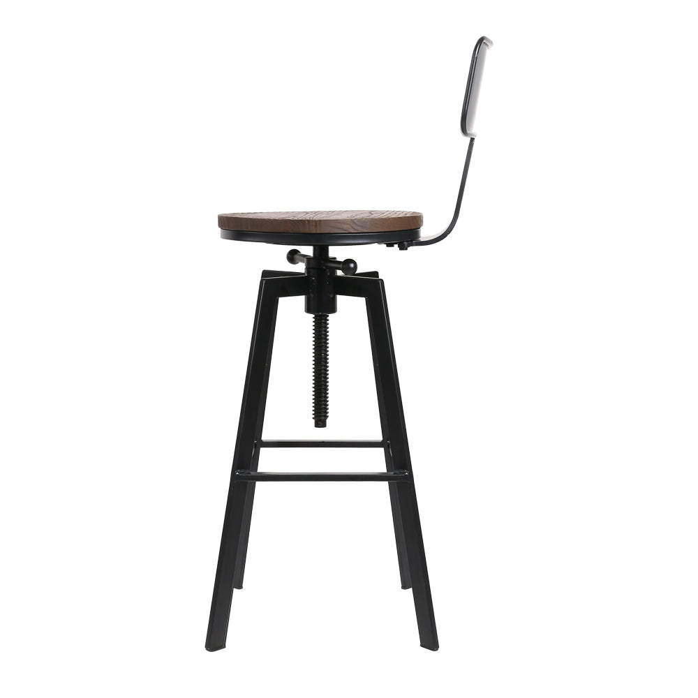 Artiss Set of 2 Rustic Industrial Style Metal Bar Stool - Black and Wood freeshipping - Awezingly