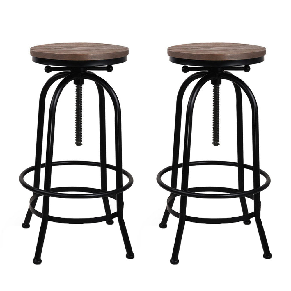 Artiss Set of 2 Bar Stool Industrial Round Seat Wood Metal - Black and Brown freeshipping - Awezingly