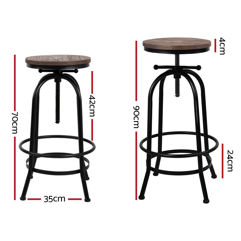 Artiss Set of 2 Bar Stool Industrial Round Seat Wood Metal - Black and Brown freeshipping - Awezingly