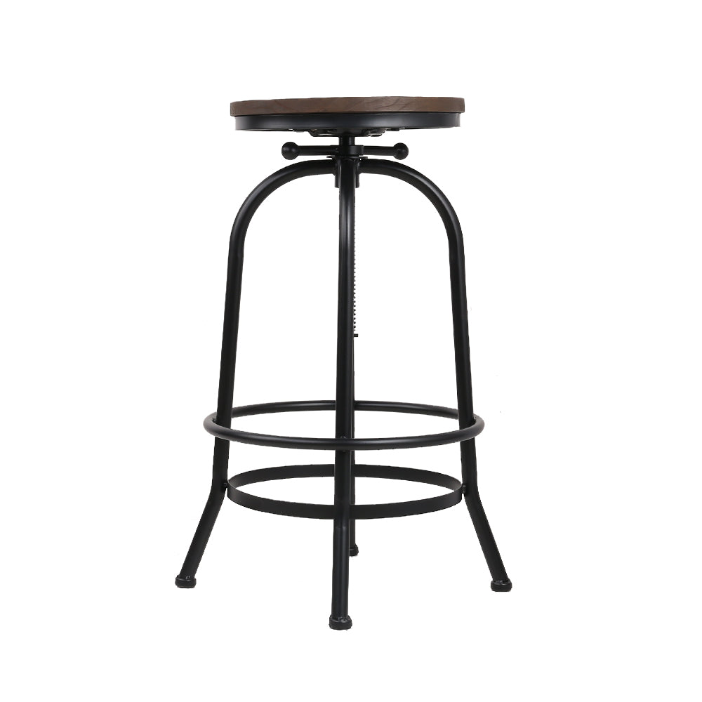 Artiss Set of 2 Bar Stool Industrial Round Seat Wood Metal - Black and Brown freeshipping - Awezingly