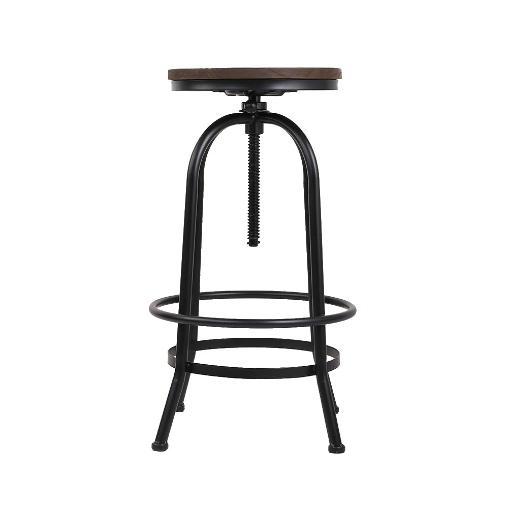 Artiss Set of 2 Bar Stool Industrial Round Seat Wood Metal - Black and Brown freeshipping - Awezingly