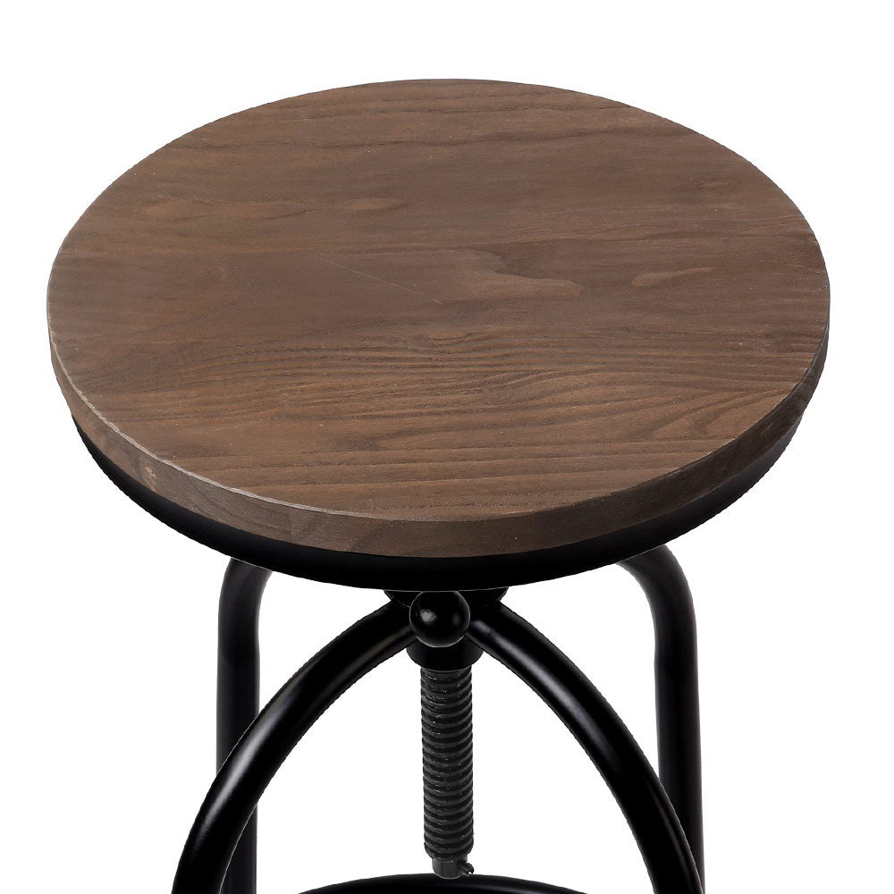 Artiss Set of 2 Bar Stool Industrial Round Seat Wood Metal - Black and Brown freeshipping - Awezingly