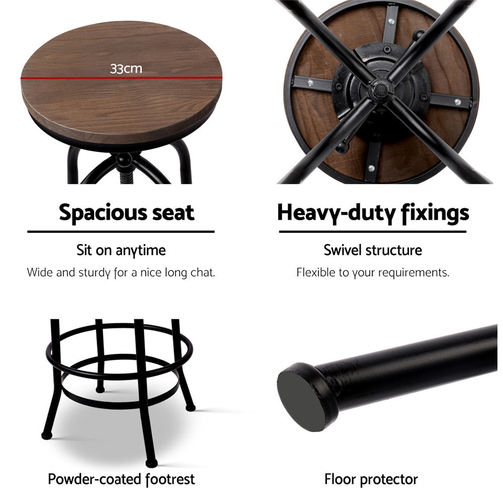 Artiss Set of 2 Bar Stool Industrial Round Seat Wood Metal - Black and Brown freeshipping - Awezingly