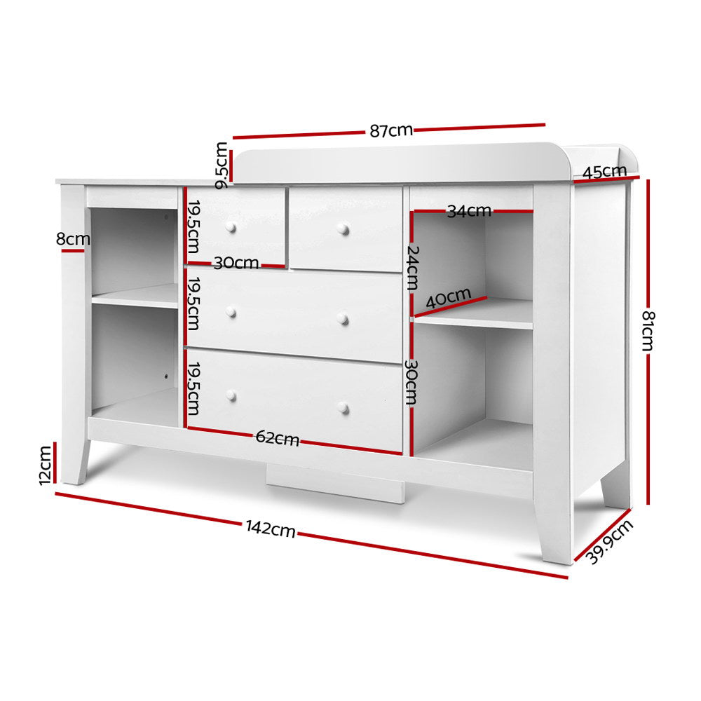 Keezi Baby Change Table Tall boy Drawers Dresser Chest Storage Cabinet White freeshipping - Awezingly